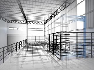 3d rendering of interior warehouse