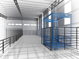 3d rendering of interior warehouse