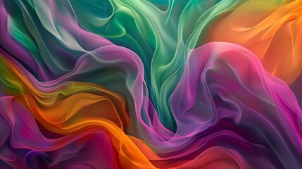 Obraz premium A stunning array of swirling, translucent colors including green, purple, orange, and pink. The fluid, ethereal forms create a captivating, dynamic, and vibrant visual tapestry.