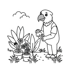 Parrot and flower coloring pages