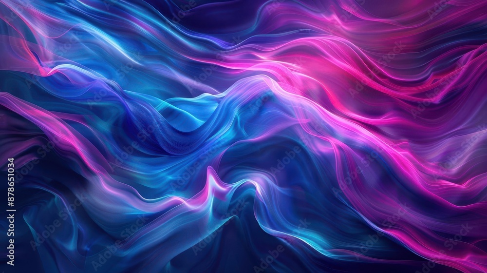 Aufkleber fluid abstract waves in vibrant neon colors reminiscent of northern lights digital art blends smooth