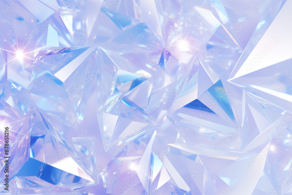 Poster transparent crystals with shining facets on a light background. abstract pattern of sparkling crysta