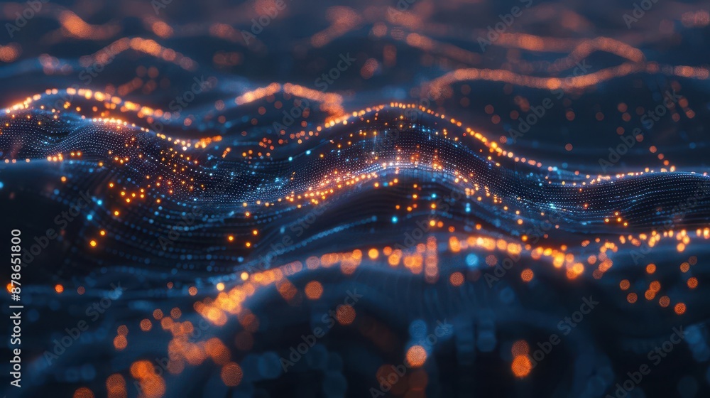 Aufkleber futuristic 3d network visualization glowing nodes connected by light trails deep space background te