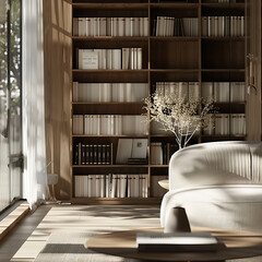 The book should have clean, crisp white pages and a stylish, contemporary cover with a simple yet elegant design, perhaps featuring bold typography or geometric patterns. The scene should be illuminat