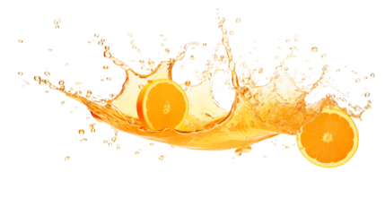 Fresh orange juice splash transparent background.