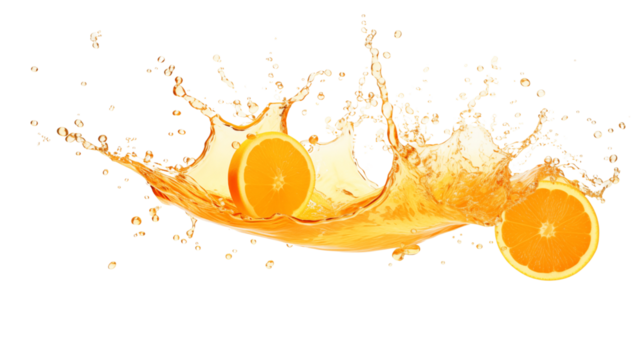 Fresh orange juice splash transparent background.