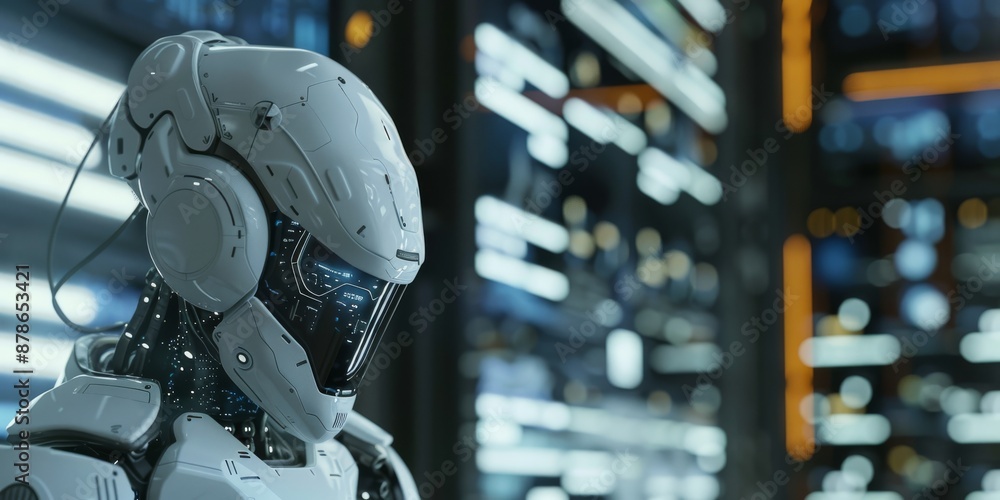 Aufkleber a hightech humanoid robot is seen in a futuristic server room with advanced technology and digital i