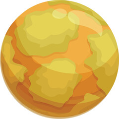 Illustration of a bright yellow planet with craters, representing a celestial body in outer space