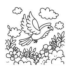 Parrot and flower coloring pages