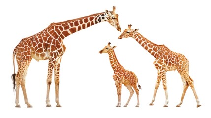 Giraffe Family Portrait on White Background