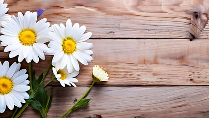 Obraz premium leaves and flower scattered on a colorfull rustic wooden table