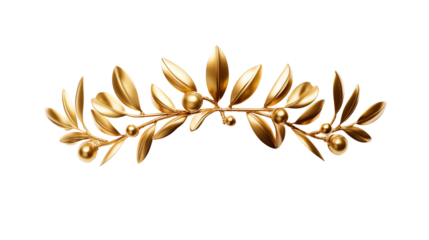 Golden olive crown, isolated on transparent background.