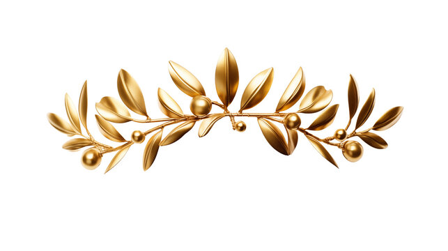 Golden olive crown, isolated on transparent background.