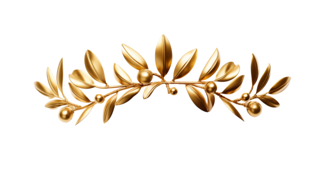 Golden olive crown, isolated on transparent background.