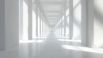 Bright White Modern Hallway with Light Beams