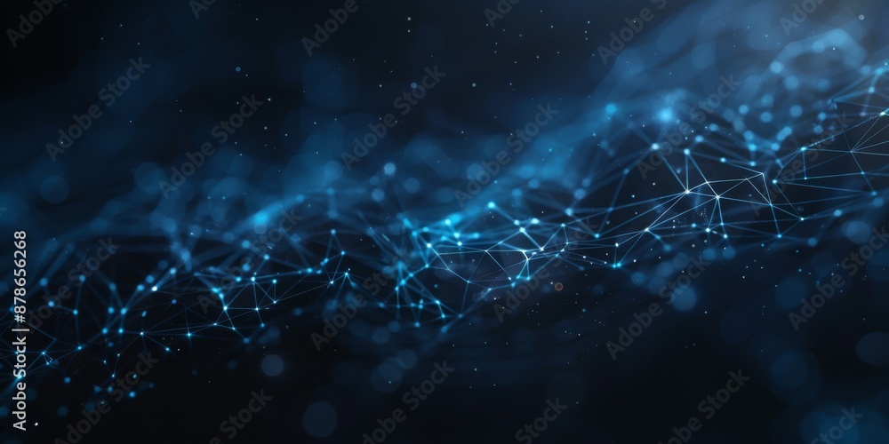 Poster abstract high tech blue glowing lines with dots and plexus triangles, abstract background. high qual
