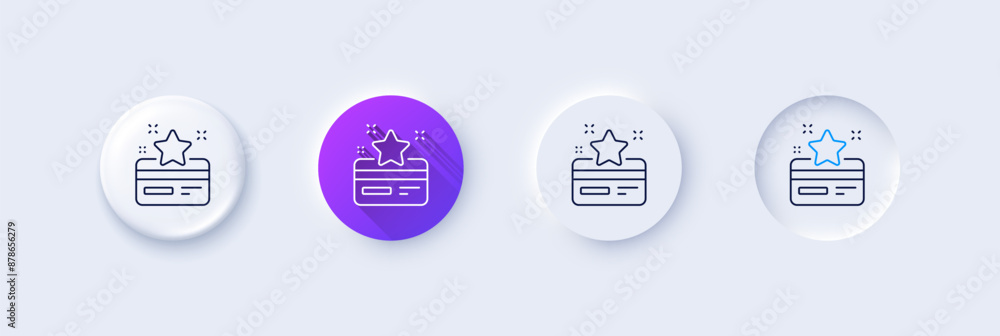 Poster loyalty card line icon. neumorphic, purple gradient, 3d pin buttons. bonus points. discount program 