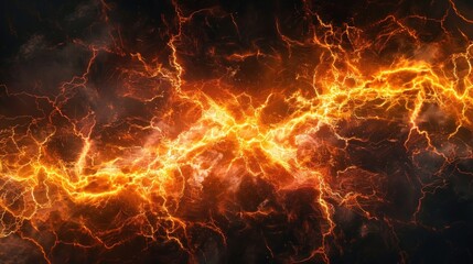 Bright orange electric shock on black background