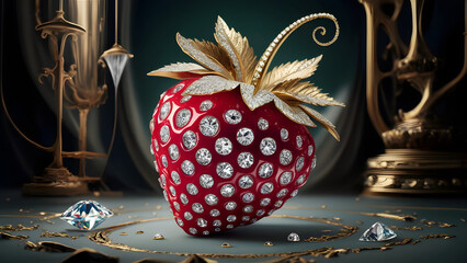 Luxurious Gold and Silver Studded Strawberry: Ornate, Jewel-Encrusted Fancy Fruit