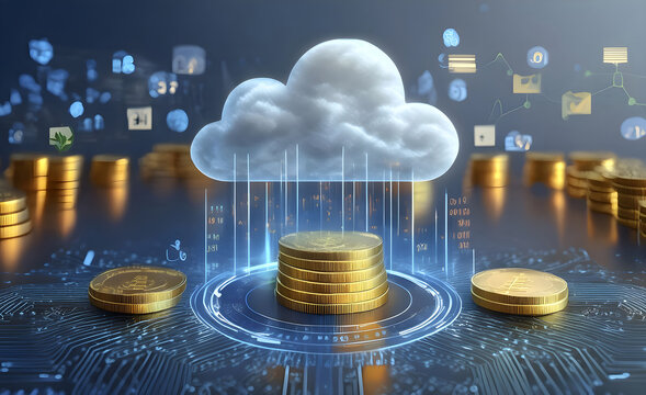 Cloud Computing Cost Efficiency, cost efficiency in cloud computing with an image showing pay-per-use pricing models, resource optimization techniques