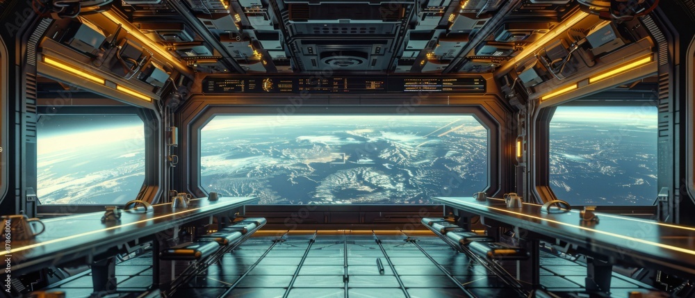 Aufkleber a view of a planet from the inside of a spaceship. ai.