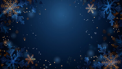 Navy christmas background with snowflakes and gold sequins