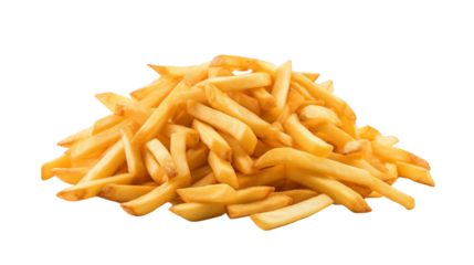 Heap of tasty potato fries transparent background.