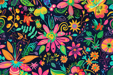Fototapeta premium Bright and colorful floral pattern with vibrant flowers