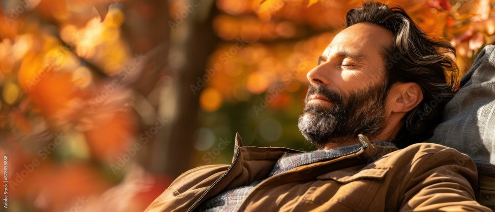 Poster a man is relaxing in a hammock in the fall. ai.