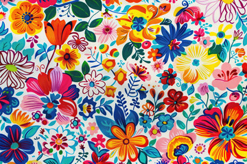 Fototapeta premium Cheerful flower garden illustration with multicolor blooms