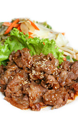 Special beef steak grilled (japanese kobe matsusaka) with garlic, onion, and vegetables 