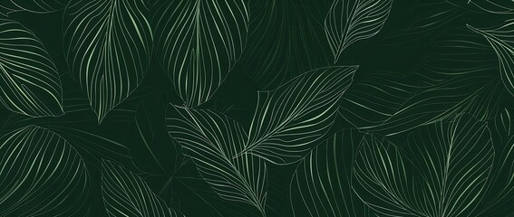 Intricate White Leaves on Dark Green Background