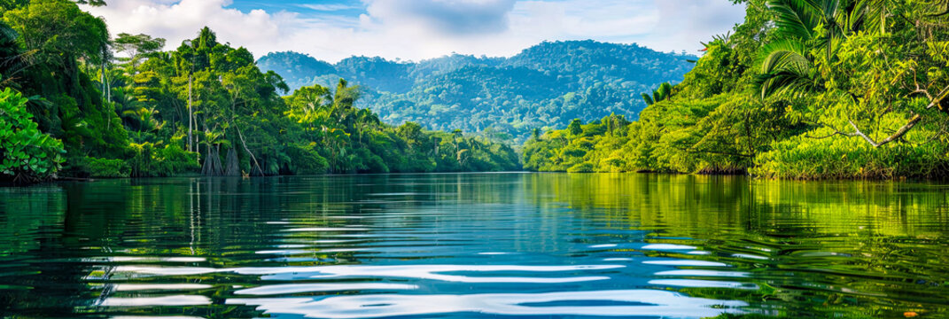 Ein Fluss in Amazonasgebiet. Wasserwege in tropischen Regenwald. 