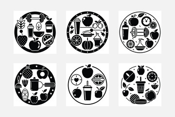 set of black and Healthy food icons