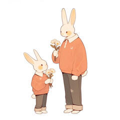 Warm Moments Between Rabbit Dad and Rabbit Kid