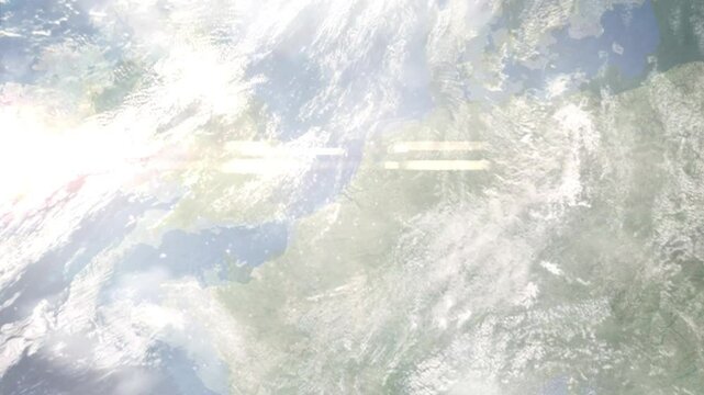 Zoom in from space and focus on Tholen, Netherlands. 3D Animation. Background for travel intro. Elements of this image furnished by NASA	