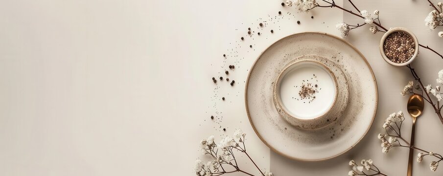 a culinary package, sophisticated backdrop, beige setting, isolated on white background