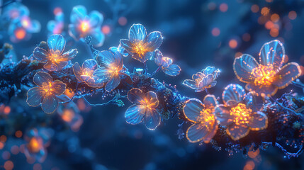 A branch with a bunch of flowers on it