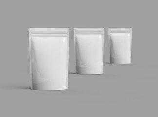 3D render of a glossy sealed doypack packaging with a zipper on a light background