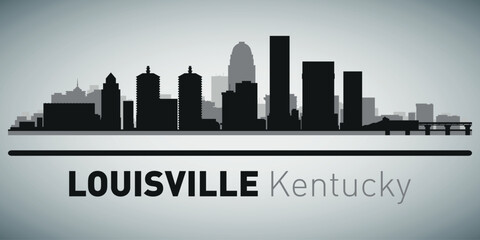 Obraz premium The city skyline. Louisville Kentucky. Silhouettes of buildings. Vector on a gray background