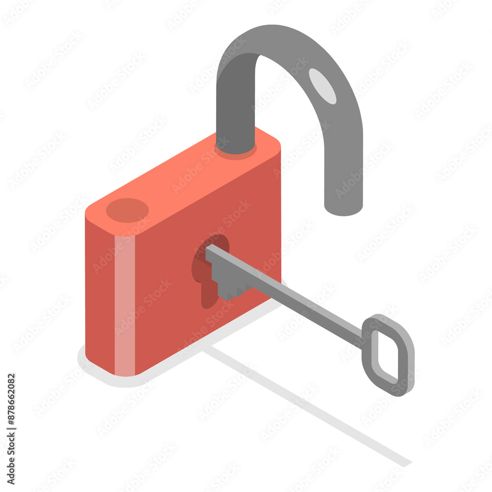 Poster 3d isometric flat icon of lock with key. item 2