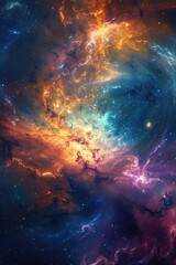 Obraz premium Vibrant Cosmic Nebula with Bright Colors in Outer Space