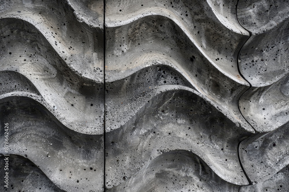Poster detailed view of a bumpy concrete wall mimicking wave patterns, bumpy concrete texture resembling wa
