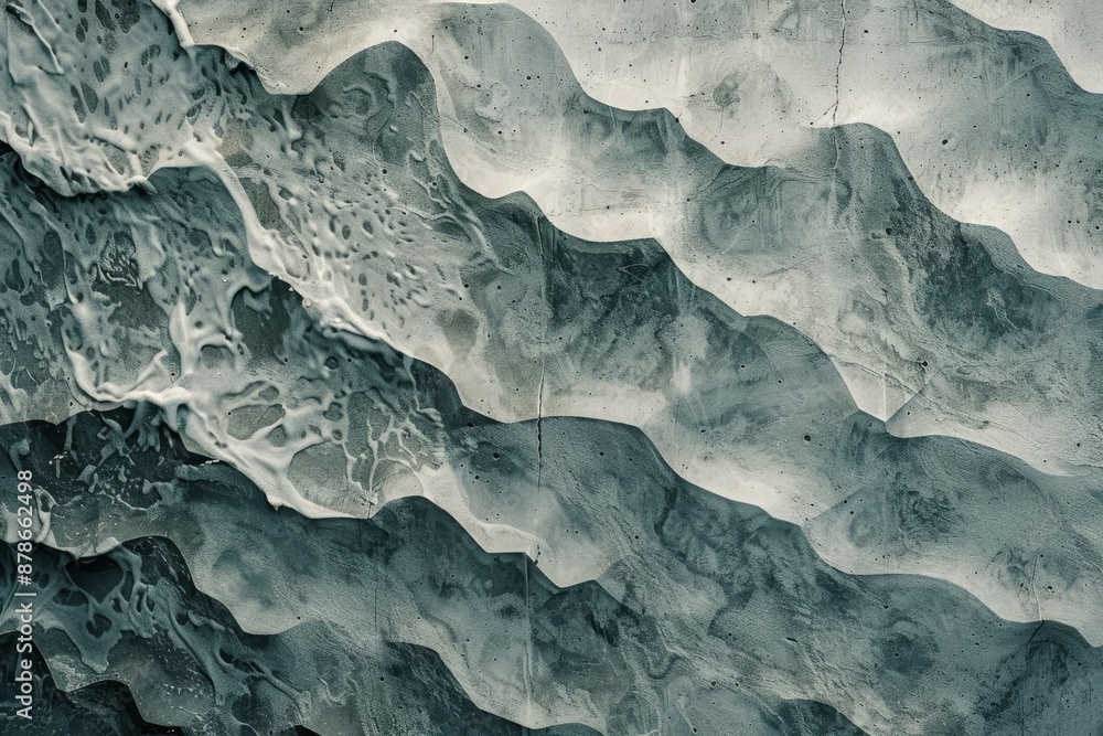 Poster detailed view of a wave in the water, showcasing its movement and texture, bumpy concrete texture re