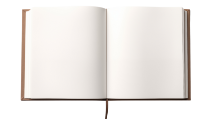 Open book with blank pages, isolated on transparent background.