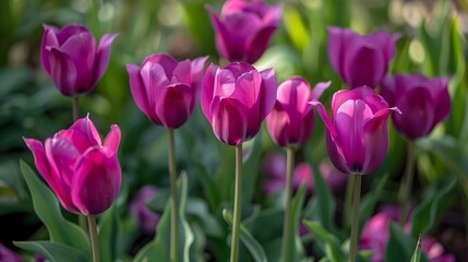 Obraz premium Close-Up of purple tulip flowers in a garden spring