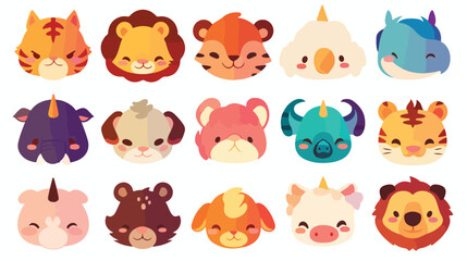 Fototapeta premium Animals manga smiles. Cute kawaii baby animal emoticon