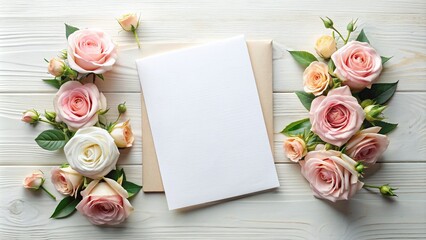 Elegant Wedding Invitation Mockup on White Table Top View