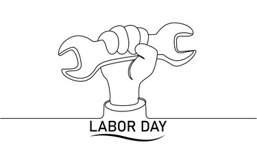 Single continuous line drawing of labor minimalist concept. Banner and logo for labor days. simple line, Labor Day doodle art design hand outline building. pro vector.