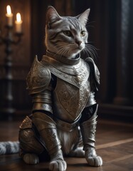 kneeling cat knight, portrait, finely detailed armor, intricate design, silver, silk, cinematic lighting, dramatic lighting, 4k
